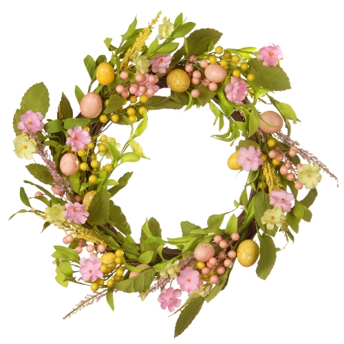 Flower Blooms with Pastel Eggs Artificial Easter Wreath, 22-Inch