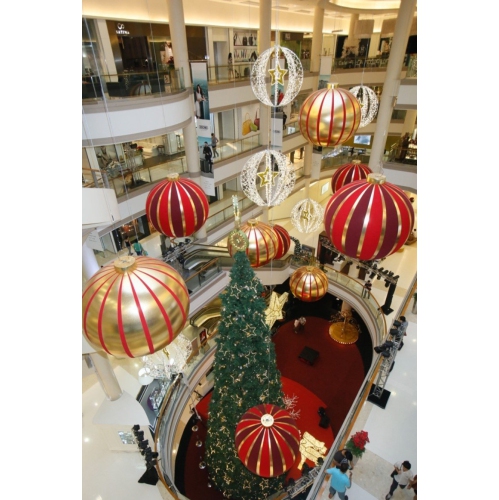 Lighted Inflatable Commercial Outdoor Christmas Ball Ornament - 7.5' - Red and Gold