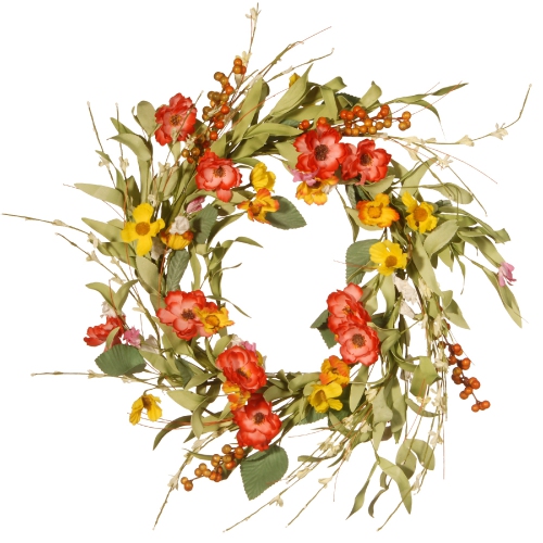NATIONALTREECOMPANY  Mixed Flowers And Berries Artificial Spring Floral Wreath, 22-Inch