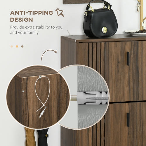 HOMCOM Shoe Cabinet, Rustic Shoe Storage Cabinet with 3 Flip Drawers and Adjustable Shelves for 18 Pairs for Entryway, Hallway, Walnut