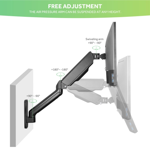 17"-32" Single Arm Wall Monitor Mount with High Load Up To 20lbs,Wall Mount Bracket Adjustable Gas Spring Single Arm Stand Max VESA 200x200mm