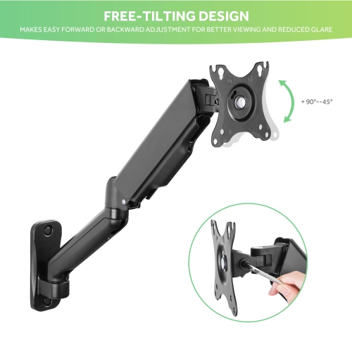 17"-32" Single Arm Wall Monitor Mount with High Load Up To 20lbs,Wall Mount Bracket Adjustable Gas Spring Single Arm Stand Max VESA 200x200mm