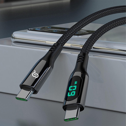 Câble tressé en nylon USB-C à USB-C à recharge rapide de 100&nbsp;W avec écran DEL - 3,28 pi