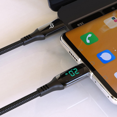 Câble tressé en nylon USB-C à USB-C à recharge rapide de 100&nbsp;W avec écran DEL - 3,28 pi