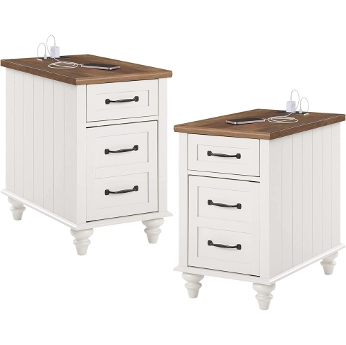 WAMPAT  Nightstands \w Charging Station Set Of 2, Sidetable \w Storage, Side Table \w Power Outlets USB Ports, Nightstand \w 3 Drawers Storage Cabinets