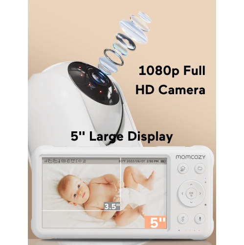 Momcozy Baby Monitor with 2 Cameras 5" 1080P Split Screen Video Baby Monitor with Camera and Audio no WiFi Infrared Night Vision 2-Way Audio