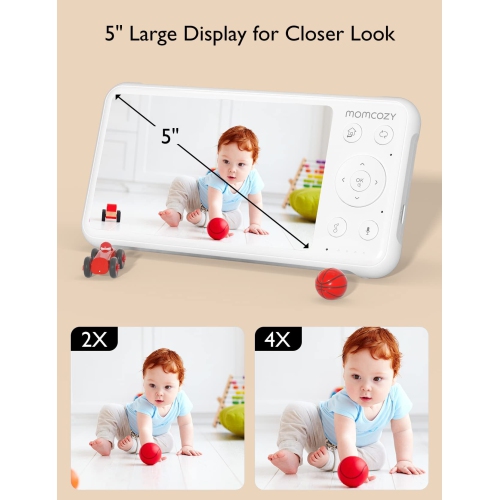 Momcozy Baby Monitor with 2 Cameras 5" 1080P Split Screen Video Baby Monitor with Camera and Audio no WiFi Infrared Night Vision 2-Way Audio