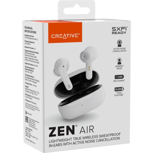 Creative Labs In-ear Active Noise Cancelling Truly Wireless Bluetooth 5.0 Headsets with Mic - White