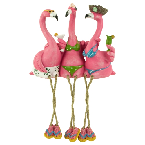 Three Amigos Beach Flamingos Statue - 9"