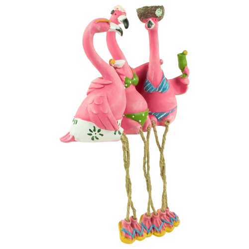 Three Amigos Beach Flamingos Statue - 9"