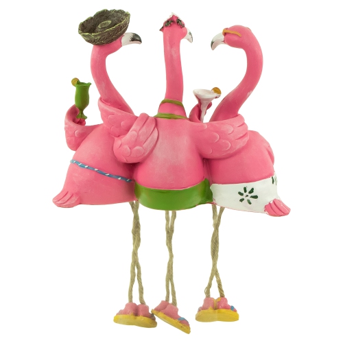 Three Amigos Beach Flamingos Statue - 9"