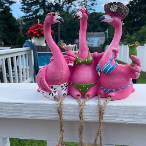 Three Amigos Beach Flamingos Statue - 9"