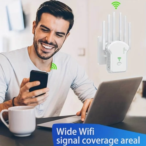 GENER 2023 WiFi Extender - Boost WiFi Signal, 300Mbps Dual Band, 3000sq.ft Coverage, 35 Devices, 4 Modes, 1-Tap Setup, 6 Antennas