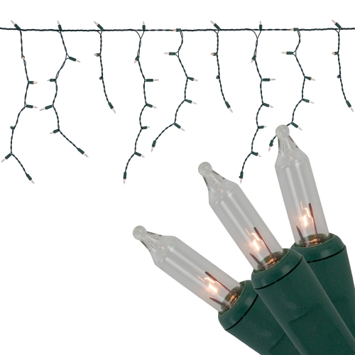 300-Count Clear Mini Icicle Christmas Lights, 9 ft Green Wire