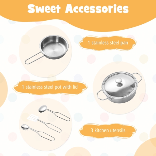 Gymax Kid's Corner Kitchen Playset Wooden Chef Play w/ Stove Utensils & Refrigerator