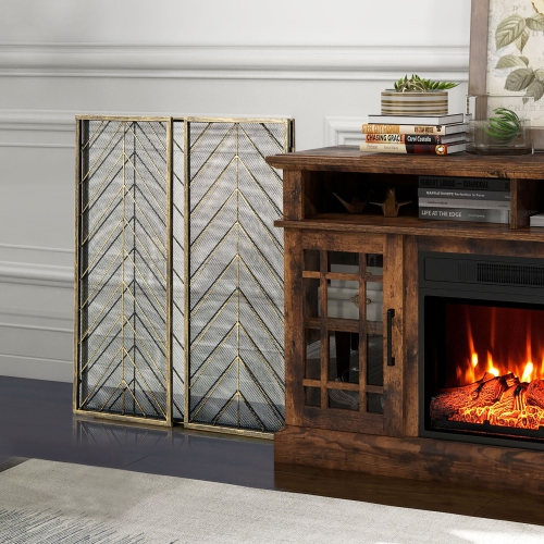 Gymax 3-Panel Fireplace Screen Foldable Wrought Metal Iron Mesh Fire Spark Guard