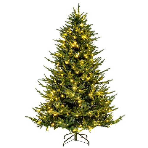 GYMAX  7 Ft Pre-Lit Artificial Christmas Tree Artificial Hinged Christmas Tree W/ 380 Led Lights & 1130 Branch Tips