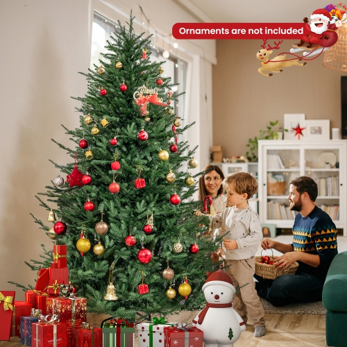 Gymax 7 ft pre-lit artificial Christmas tree artificial hinged Christmas tree w/ 380 LED lights & 1130 Branch Tips