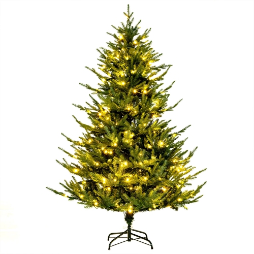 GYMAX  6 Ft Pre-Lit Artificial Christmas Tree Artificial Hinged Christmas Tree W/ 280 Led Lights & 788 Branch Tips