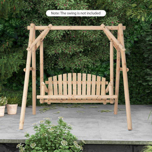 Gymax Wooden Swing Frame 67'' Solid Wood Heavy Duty A-Frame Stand with Bars Porch Lawn