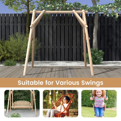 Gymax Wooden Swing Frame 67'' Solid Wood Heavy Duty A-Frame Stand with Bars Porch Lawn