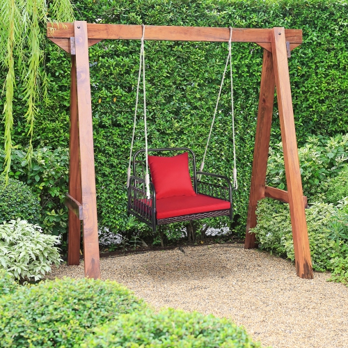 Gymax Single Person Hanging Swing Outdoor Hanging Seat w/ Back Cushion & Seat Cushion