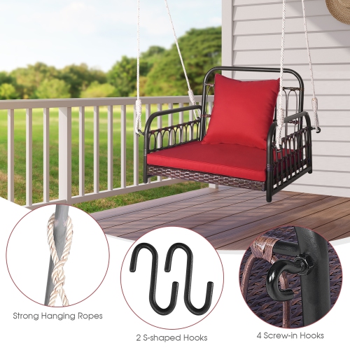 Gymax Single Person Hanging Swing Outdoor Hanging Seat w/ Back Cushion & Seat Cushion