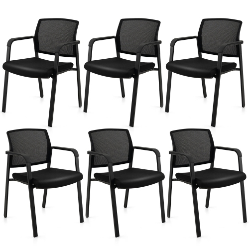Gymax 6-Pack Office Conference Chair Set Mesh Guest Reception Stack Chairs w/ Caster Wheels