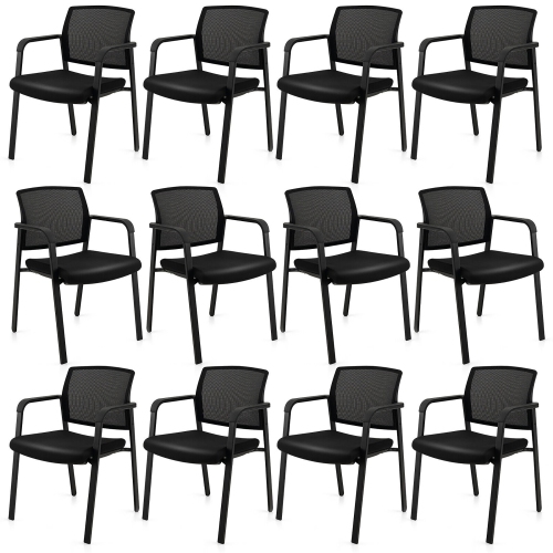Gymax 12-Pack Office Conference Chair Set Mesh Guest Reception Stack Chairs w/ Caster Wheels