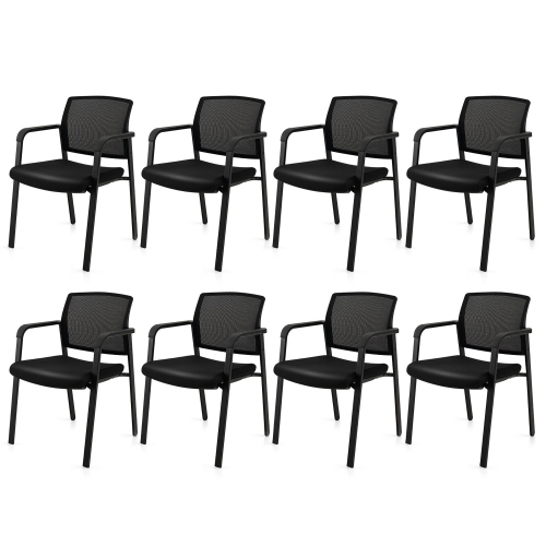 Gymax 8-Pack Office Conference Chair Set Mesh Guest Reception Stack Chairs w/ Caster Wheels