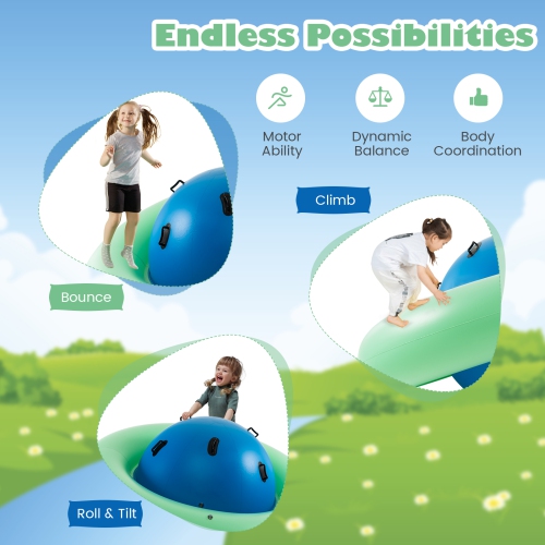 Costway 7.5 FT Inflatable Dome Rocker Bouncer with 6 Handles Fun Outdoor Game for Kids