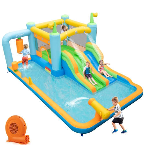 COSTWAY  Inflatable Water Slide Giant Kids Bounce House Park Splash Pool With 680W Blower