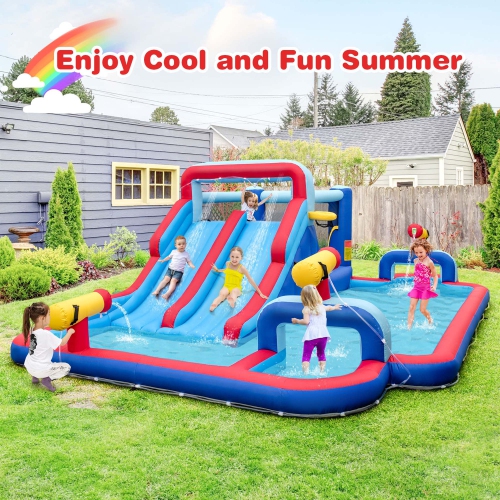 Costway Inflatable Water Slide Park Kids Bounce House Climbing Jumping with 680W Blower