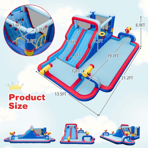 Costway Inflatable Water Slide Park Kids Bounce House Climbing Jumping with 680W Blower