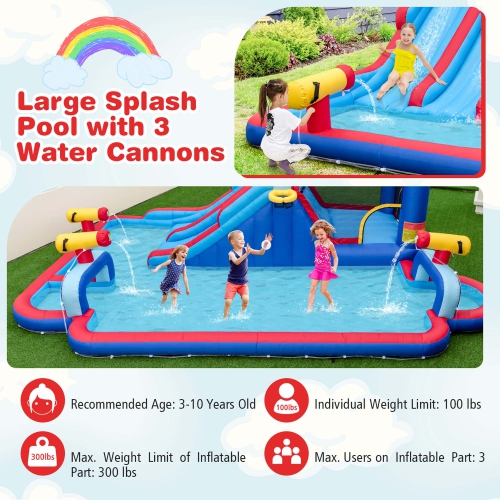 Costway Inflatable Water Slide Park Kids Bounce House Climbing Jumping with 680W Blower