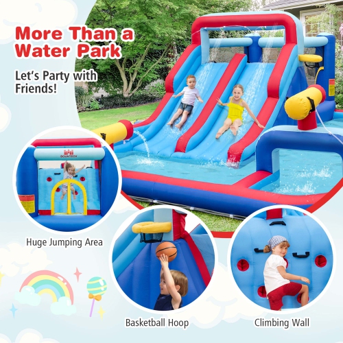 Costway Inflatable Water Slide Park Kids Bounce House Climbing Jumping with 680W Blower