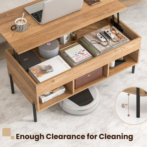 Costway Lift Top Coffee Table with Storage Compartment & 3 Open Cubbies for Living Room