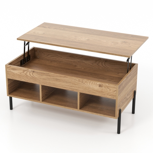Costway Lift Top Coffee Table with Storage Compartment & 3 Open Cubbies for Living Room