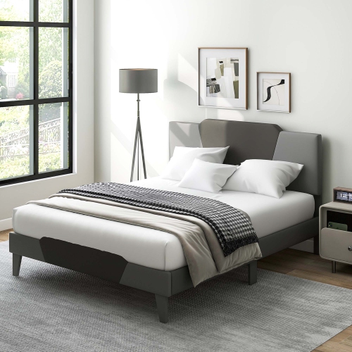 Costway Upholstered Platform Bed Frame Velvet Headboard Mattress Foundation
