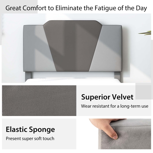 Costway Upholstered Platform Bed Frame Velvet Headboard Mattress Foundation