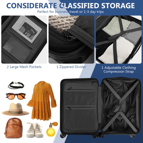 Bagage de cabine rigide 20 po TSA de Costway avec pochette avant et port USB