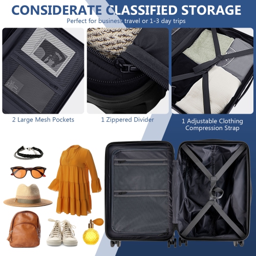 Bagage de cabine rigide 20 po TSA de Costway avec pochette avant et port USB