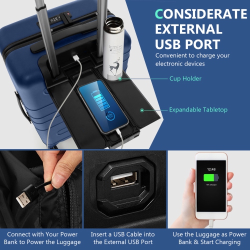 Bagage de cabine rigide 20 po TSA de Costway avec pochette avant et port USB