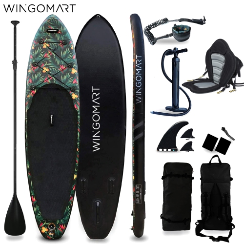 WINGOMART 10.7FT Inflatable Stand up Paddle Board W/ Premium SUP Accessories, upgraded paddle boards W/ 3 Fish Fin, 1-2Person Up to 380lb SUP Board SUP  Board W/ Kayak seat