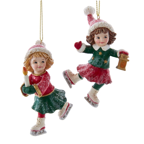 KURT ADLER  3.5" German Ice Skating Girl Ornaments, 2 Assorted