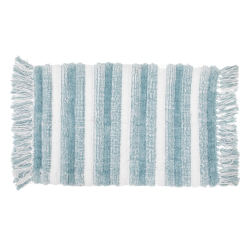 MAISON CONCEPTS  Microfibre Striped Bath Mat With Fringe 20X32 In Blue