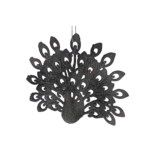 Maison Concepts Christmas Black Glitter Ornament Peacock - Set of 12