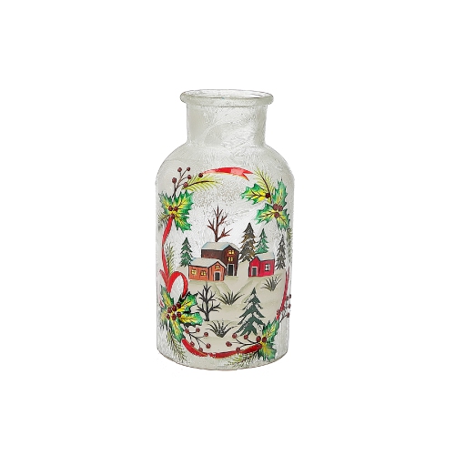 MAISON CONCEPTS  Christmas Crackled Glass Mason Jar Winter Village