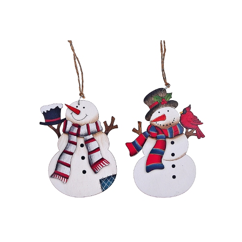 Maison Concepts Christmas Wooden Snowman With Scarf Ornament - Set of 2