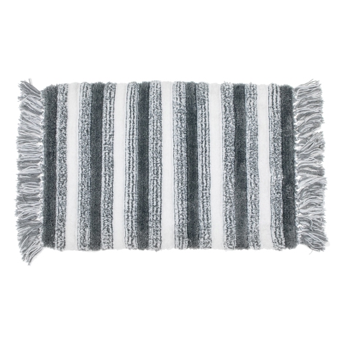 Maison Concepts Microfibre Striped Bath Mat With Fringe Gray 20X32